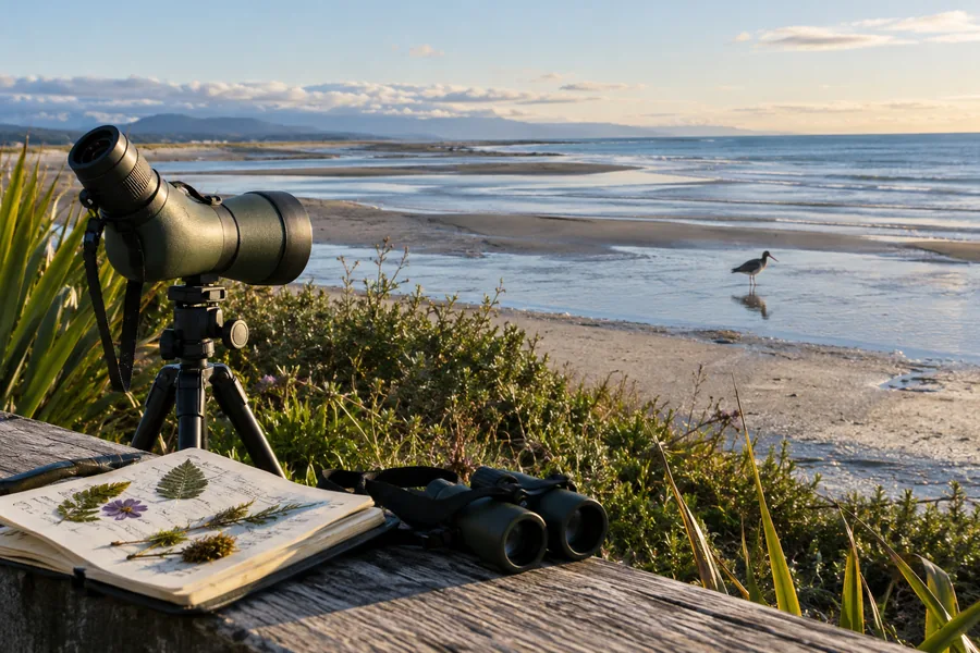 Vogelbeobachtung am Farewell Spit, Collingwood, Neuseeland